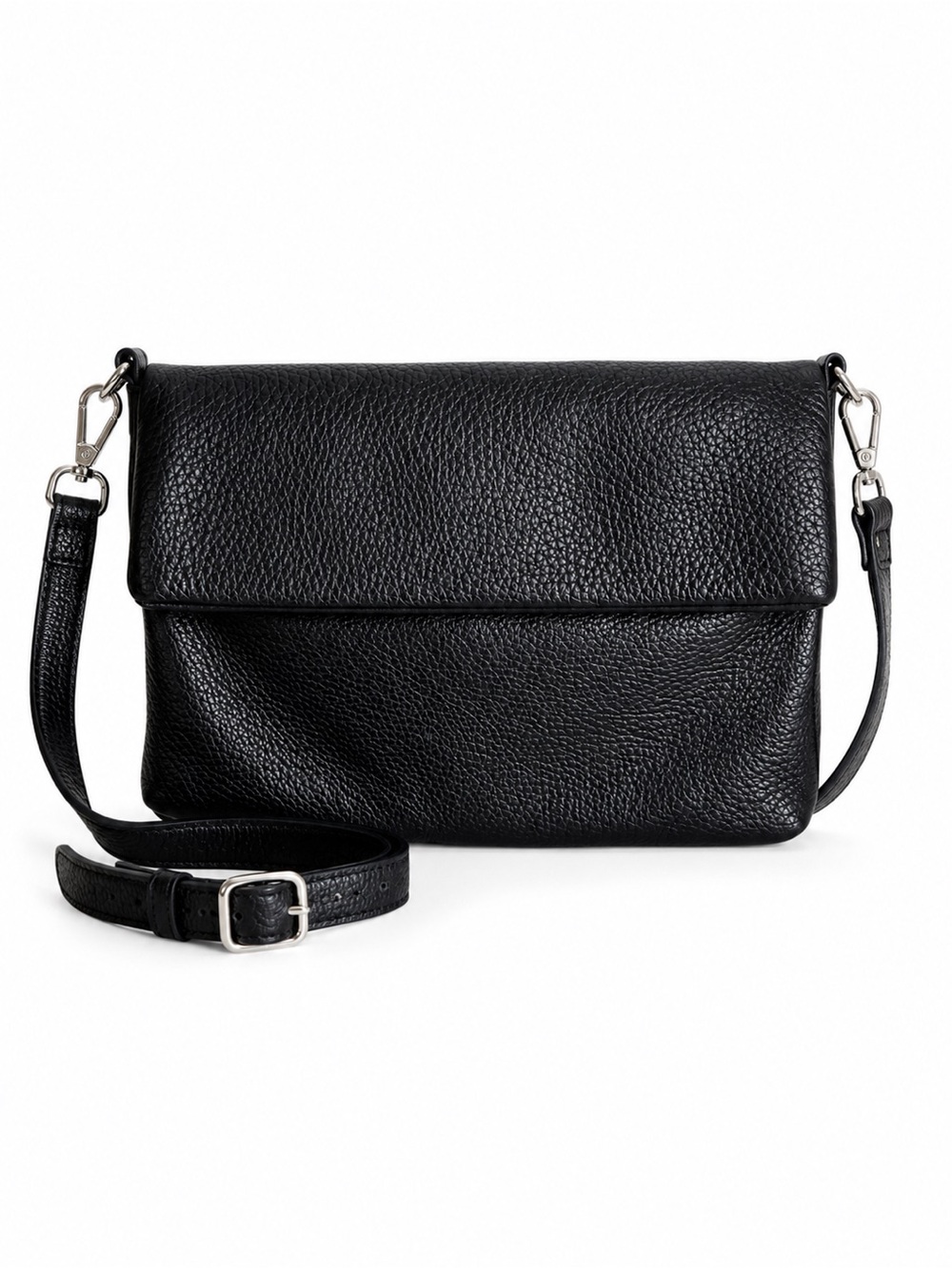Nordstrom Halogen Black Pebbled Leather Foldover Crossbody Clutch Bag